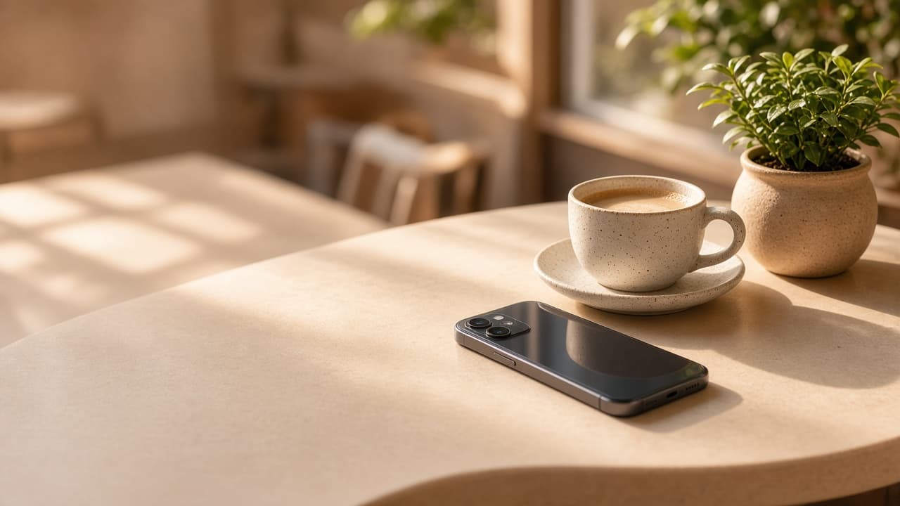 A phone on a cafe table after a happy visit